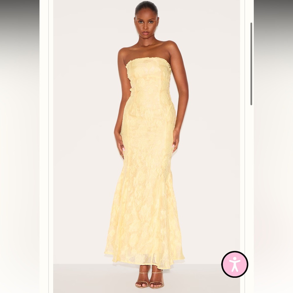 PLT: Yellow Strapless Dress with floral lace